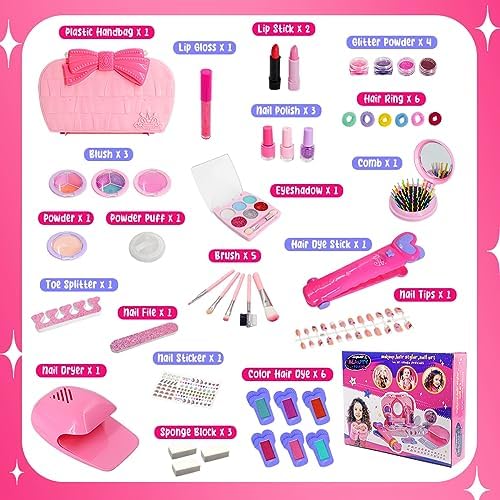 Kids Makeup Set Toys Gift, Washable Make Up Kits and Nail Polish Set Hair Dye Stick for Girls , Perfect Kids Christmas Birthday Gifts for Girl Ages 3 4 5 6 7 8 9 10 11 12 Year Old - Image 2