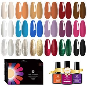 Gel Nail Polish Set, 18 Colors Gel Polish Brown Gray Glitter Nail Gel with Base Coat, No Wipe Matte Top Coat, Soak Off UV LED Nail Polish Gel Gifts for Women(7.5ml*21pcs)