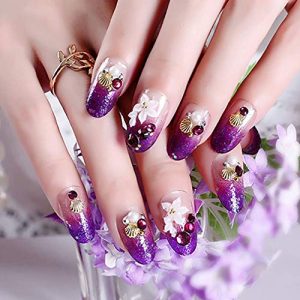 MISUD 3D Oval Glitter Press On Nails Full Cover UV Gel Set for Women Girls