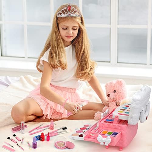 Kids Makeup Kit for Girl Toys, 60PCS Teensymic Toys for Girls Real Washable Makeup Girls Princess Gift Play Make Up Toys Makeup Vanities for Girls Age 4 5 6 7 8 9 Birthday - Image 2