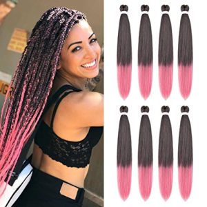 8 Pack Ombre Braiding Hair Pre Stretched - 26" 100G/Pack Premium Kanekalon Pre Stretched Braiding Hair Extensions, Professional Itch Free Hot Water Setting Perm Yaki Texture Prestretched Hair(1Bpink)