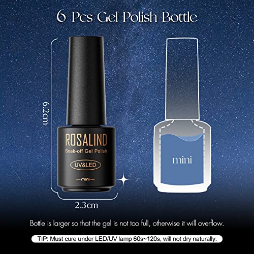 ROSALIND Glitter Gel Nail Polish Set, 6 PCS Reflective Glitter Gel Polish Soak off Glitter Gel Pink Sliver Nail Polish Gel Sparkle Blue Purple Glitter Gel Manicure for Women - Image 9