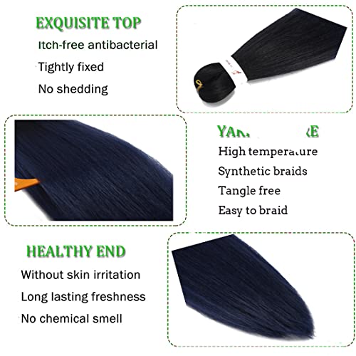 Pre Stretched Braiding Hair Extensions 26 Inch 6 Packs Braid Hair Prestretched Crochet Braids Hair Hot Water Setting High Temperature Synthetic Fiber Premium Yaki Texture(26inch,Black-Dark Blue) - Image 3