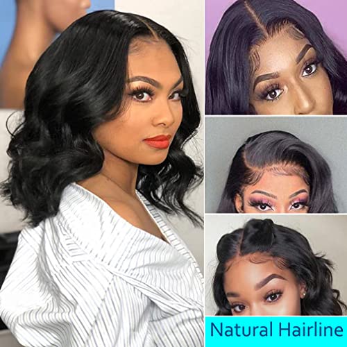 Short Bob Human Hair Wig - 4x4 Lace Front, Pre-Plucked, Body Wave, Ocean Wave - Natural Color (10 Inch) - Image 3