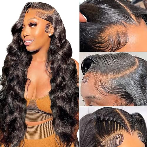 22inch Body Wave 13x4 Lace Front Wigs Human Hair 180 Density HD Lace Frontal Wig Body Wave Lace Front Wigs for Black Women 100% Human Hair HD Transparent Frontal Glueless Wig - Image 2