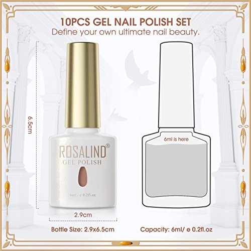 ROSALIND 10PCS White Pink Gel Nail Polish Set, Nude Brown Fall Colors Nail Gel Polish Pastel Nail Gel Light Purple Green Soak off Soft Gel Collection Manicure (Update Version) - Image 8