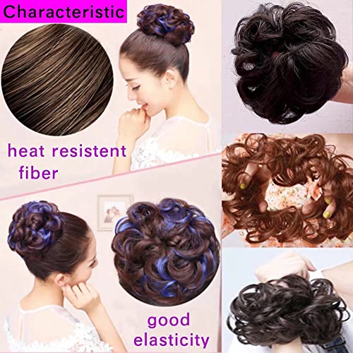 ILUU 2-Piece Curly Updo Synthetic Hair Extensions Brown Light Pink Women - Image 3