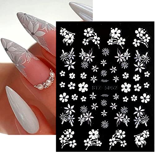 6 Sheets White Flower Nail Art Stickers 5D Nail Art Decals Acrylic Nail Art Supplies Embossed Engraved White Floral Design for Women Girl Nail Art DIY Decorations Accessories. - Image 6