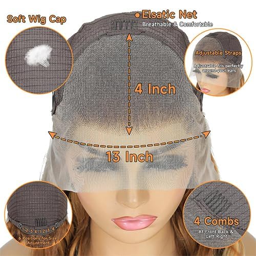 Honey Blonde 4/27 Highlight Ombre Body Wave 30 Inch Human Hair Lace Front Wig 180 Density - Image 4
