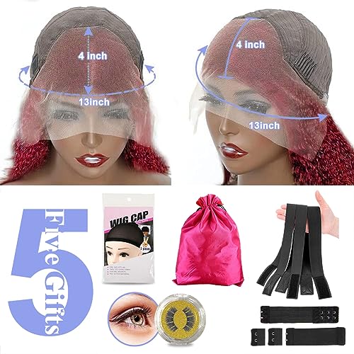 99j Burgundy Deep Wave Lace Front Wigs Human Hair 13x4 180% Density Transparent Lace Frontal Wigs Curly Wigs for Women Red Curly Wigs Pre Plucked with Baby Hair 99j Lace Front Human Hair Wigs (26inch) - Image 2