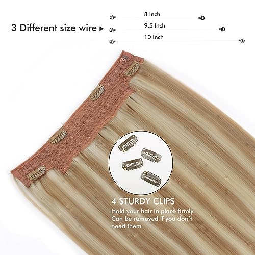 Sassina Invisible Wire Hair Extensions with Transparent Wire 16 Inch 80g Highlight Ash Blonde to Platinum Blonde Remy Hair Extensions, P8-60 - Image 4