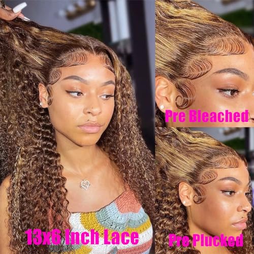 20Inch Highlight 13x6 Lace Front Wigs Human Hair for Women Deep Curly Lace Frontal Wig Pre Plucked Water Wave 180% Density - Image 3