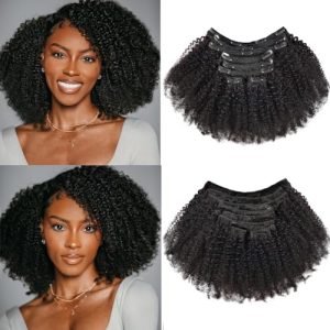 Afro Kinky Curly Clip-In Human Hair Extensions 12 Inch 120g 8Pcs for Black Women