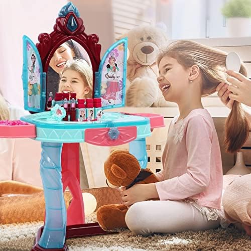 Kids Vanity Dressing Table - Make Up Desk w/Stool Beauty Kit Glamour Princess Magic Mirror Lights Music Pretend Toy Children for Child Beauty Dresser Table with Fashion & Makeup Accessories for Girls - Image 4