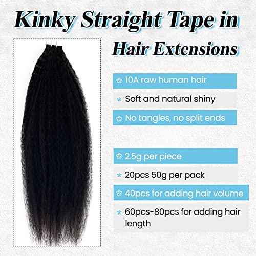 Tape ins for Black Women Human Hair 24” Kinky Straight Tape in Hair Extensions Human Hair Black Women Hand Tied Weft Hair Extensions Human Hair Tape in Hair Extensions Real Human Hair Kinky Tape ins - Image 3