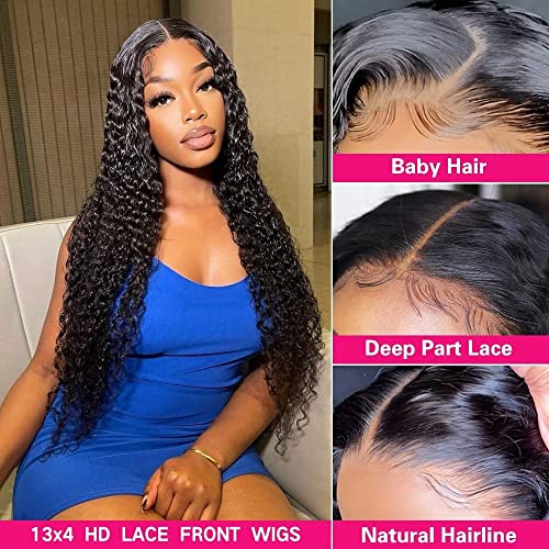13x4 HD Transparent Deep Wave Lace Front Wig 180% Density Pre Plucked for Black Women - Image 2