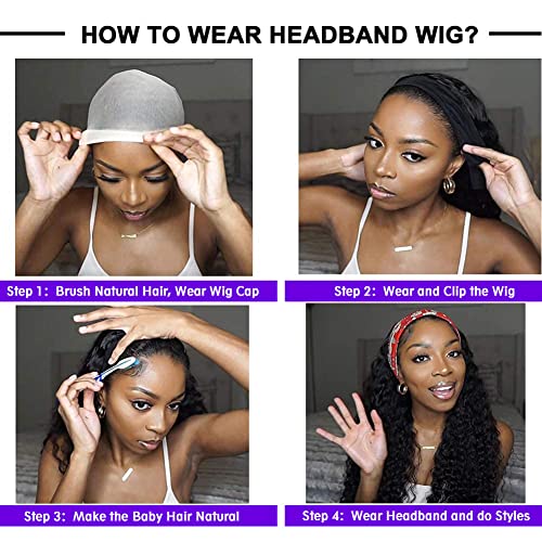 FASHION PLUS Human Hair Wig Water Wave,Headband Wig Non Lace Front Wigs For Black Women Wet and Wavy Headband Human Hair Wigs Brazilian Virgin Hair Glueless Machine Made Wigs 150% Density 24 Inch - Image 6