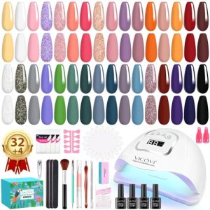 Gel Nail Polish Kit with UV Light 32 Colors Gel Nail Polish Set with Base Gel Top Coat Soak Off Gel Manicure Kit Christmas Gifts for Women