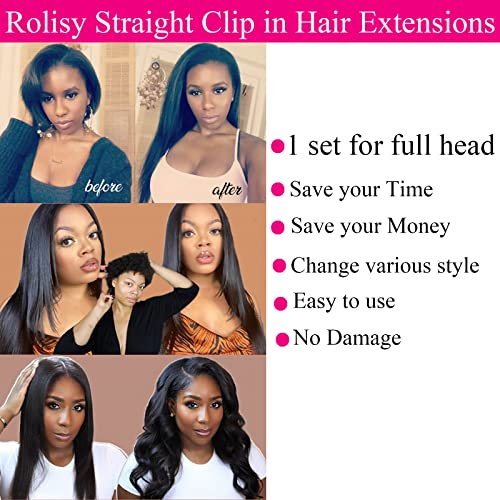 Full Head Straight Human Hair Clip ins Extensions for Black Women 16 Inch 200g Straight Human Hair Clip in Extensions 8A Unprocessed Brazilian Human Hair Real Soft and Silk Straight Hair Clip in Extensions Natural Black 10Pcs/Set with 32 Clips - Image 3