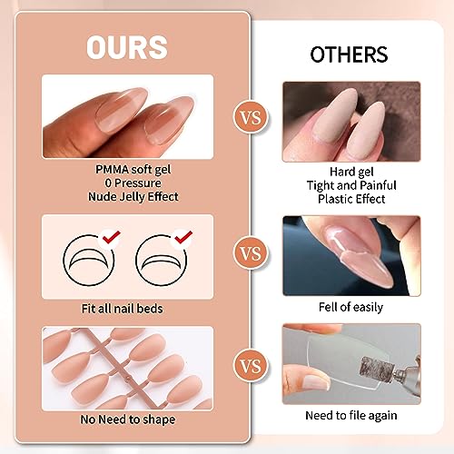 Gel Nail Tips Short Almond Nails - Funmarcy Brown 3 in 1 Matte Nail Tips & 4 in 1 X Coat Soft Gel Nail Tips, Tip Primer & Base Coat Cover, Full Cover Fake Nails(150 PCS 15 Size) - Image 4