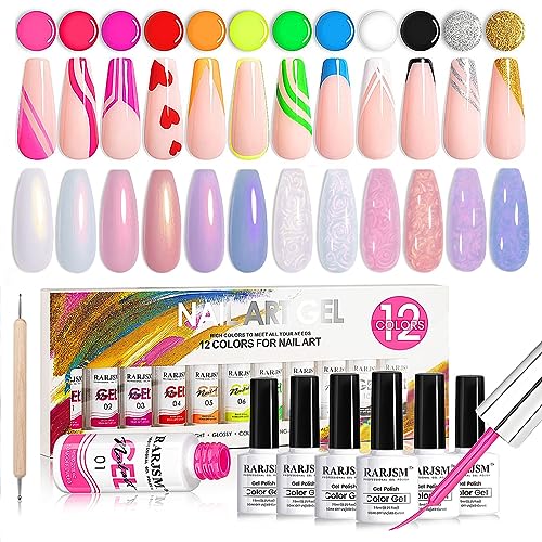 RARJSM Nail Art Painted Nail Polish Set and 6 Sunset Colors Light Purple Blue Pink Red Gold Shimmer Mermaid Swirl Thread Gel Nail Polish Set