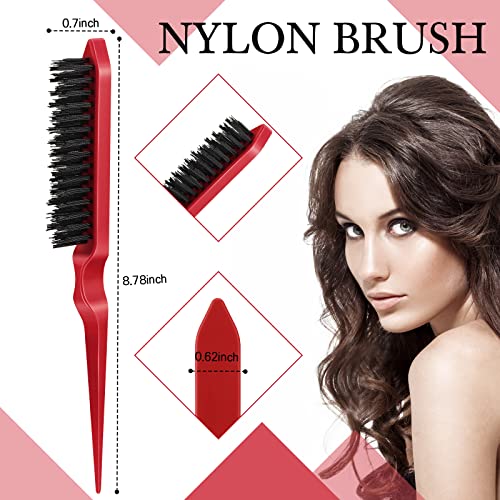 Geiserailie 3 Pcs Slick Back Hair Brush Set Bristle Hair Brush Edge Control Brush Teasing Comb for Women Baby Kids' Black Hair (Red) - Image 3