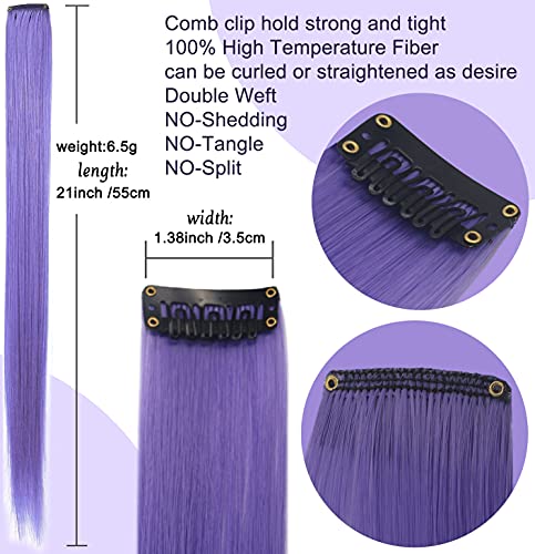 Blue&Purple&Lavender&Light Purple Wig Pieces Colorful Party Highlights Clip in Coloured Hair Extensions Multicolors Straight Synthetic Hairpieces for Women Kids Girls - Image 3