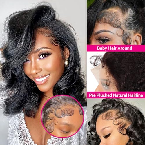 10 Inch Body Wave Bob Lace Front Wigs Human Hair Pre Plucked Bob Wig Human Hair 13x4 HD Full Lace Front Wigs Human Hair for Black Women Human Hair Glueless Wigs Human Hair with Baby Hairline - Image 4