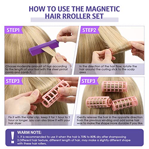 24 Piece Purple Small Plastic Hair Rollers Set with Steel Pintail Comb for Styling - Image 3