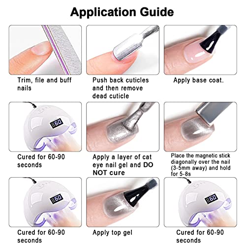 RARJSM Silver Cat Eye Gel Nail Polish 9D Cateye Galaxy Universal Glitter Shimmer Velvet Ice Gel Polish Single Bottle 15ml with Magnetic Stick UV LED Curing Requires Soak Off Home Salon DIY Manicure - Image 7