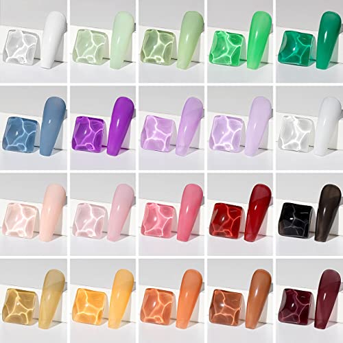 RARJSM Jelly Gel Nail Polish Set 20 Colors with Blooming Gel Polish Glossy Top and Base Coat Summer Netural Sheer Transparent Pink Orange Brown Black Green Color Kit 5ml UV LED Curing Need Soak off - Image 3