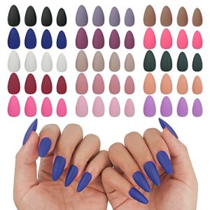 AddFavor 360pcs Press on Nails Medium Almond Fake Nails Full Cover Stiletto Acrylic Artificial False Nail Tip Solid Colors 12 Sizes for Women and Girls Manicure