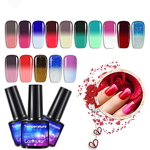 Color Changing Gel Nail Polish - Temperature Mood Changed Glitter Blue Pink Purple Red Orange - Soak Off Nail Art DIY At Home, Nail Art Manicure, Valentines Gifts for Women Girls(Q,One Size) - Image 5