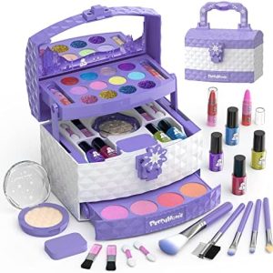 PERRYHOME 35-Piece Washable Non-Toxic Kids Makeup Kit for Girls, Ages 3-12, Purple Frozen Set