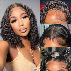 Deep Wave BOB Wig Human Hair HD Lace Front Wigs for Black Women Human Hair Glueless Invisible Lace Wigs Human Hair Pre Plucked Water Wave 180 Density Human Hair Wig 13x4 Frontal Wig 14 Inch