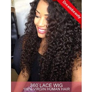 Dreambeauty 360 Lace Front Wig 180% Density Deep Wave Brazilian Virgin Hair 360 Lace Front Human Hair Wigs Pre Plucked Bleached Knots 360 Full Lace Human Hair Wigs for Black Women (22 inch)