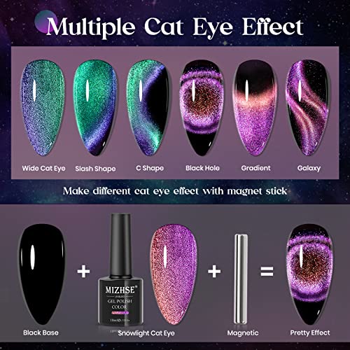 MIZHSE 9D Cat Eye Gel Nail Polish, 2 Colors Cyan and Purple Holographic Galaxy Cateye Magnetic Nail Polish Gel, Magic Cateye Manicure Nail Art Set 10ML - Image 2