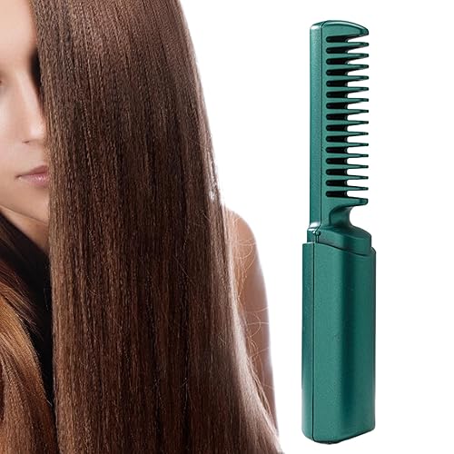 Cordless Hair Straightener Brush Hot Comb Fast Heating Straightening Brush Heated Hair Straightener Comb for Home Travel Men, Green - Image 2