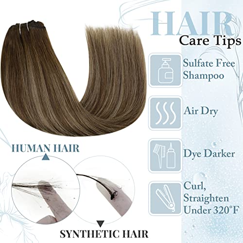 RUNATURE 20 Inch 120g Medium Brown Balayage Clip-in Human Hair Extensions 7Pcs - Image 7