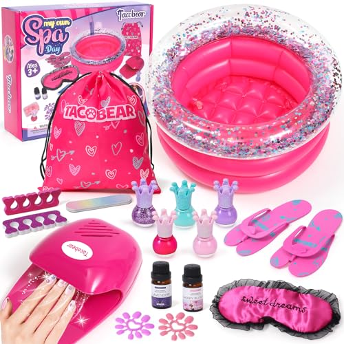 Tacobear Kid Foot Spa & Nail Art Kit, Foot Spa Day Girl Stuff, Massage Foot Soak Pool and Nail Dryer, Girl Gift for 5 6 7 8-12 Year Old Toys, Christmas Birthday Gifts for Children