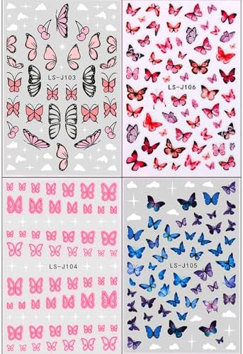 3D Pink Blue Butterfly Nail Stickers for Women Butterfly Nail Decals for Nail Art Supplies Butterfly Nail Art Stickers for Nail Designs Cartoon Butterfly Stickers for Nails Butterflies Nail Decor - Image 2