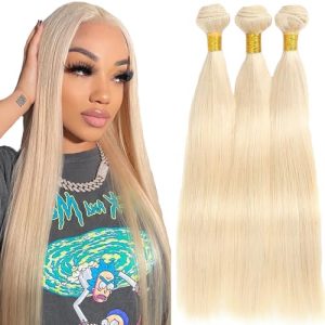 Blonde Straight Bundles Human Hair 12 14 16 Inch Unprocessed Brazilian Virgin Hair 8A Grade Honey Blonde Straight Human Hair Bundles Double Weft Weave Extensions Hair Soft And Healthy