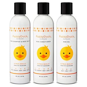 8oz Kids Shampoo + Body Wash, 8oz Conditioner, and 8oz Hair Gel Set, All Hair Types, Moisturizer, made w/ Aloe, Sea Botanicals & Honey that reduces Frizz, increases Moisture Content & Manageability for Smooth & Silky Hair-Citrus Medley