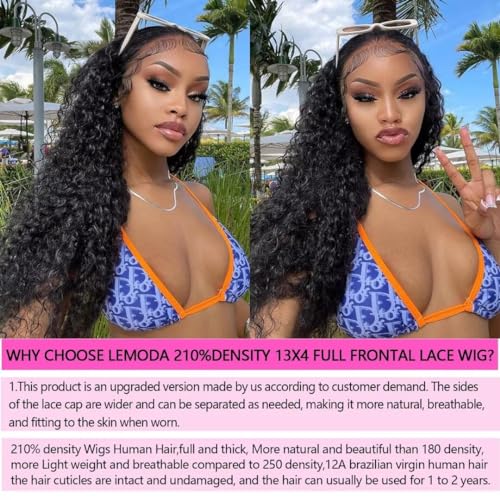 Lemoda Curly Wigs Human Hair 210% Density 13x4 HD Transparent Lace Full Frontal Wig Brazilian 12A Virgin Curly Lace Front Wig Human Hair for Black Women Deep Wave Frontal Wig Human Hair 24 inch - Image 6