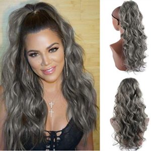 24 Inch Gray Drawstring Ponytail Hair Extension for Black Women