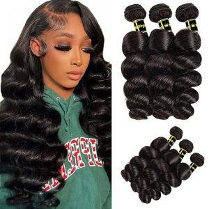 Brazilian Virgin Human Hair Loose Wave 3 Bundles (22 24 26) 100% Unprocessed Loose Wave Virgin Human Hair Weave Bundles Double Weft Natural Black Color