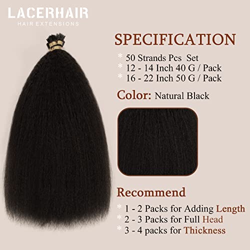 Kinky Straight I Tip Hair Extensions Natural Black 50 Strands 16 Inch 50 Gram - Image 2