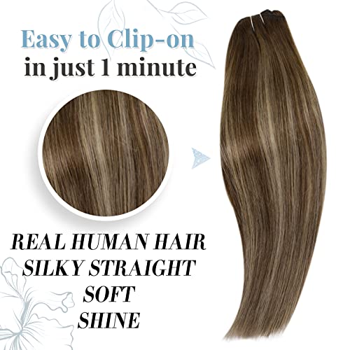 RUNATURE 20 Inch 120g Medium Brown Balayage Clip-in Human Hair Extensions 7Pcs - Image 3