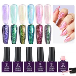 Glitter Gel Polish Set Chameleon Gel Nail Polish 6 Colors Pastel Pink Glitter Gel Nail Polish Purple Blue Nail Polish Gel,Nail Art Kit,Led Nail Lamp Cured,Varied Effects with Different Bases