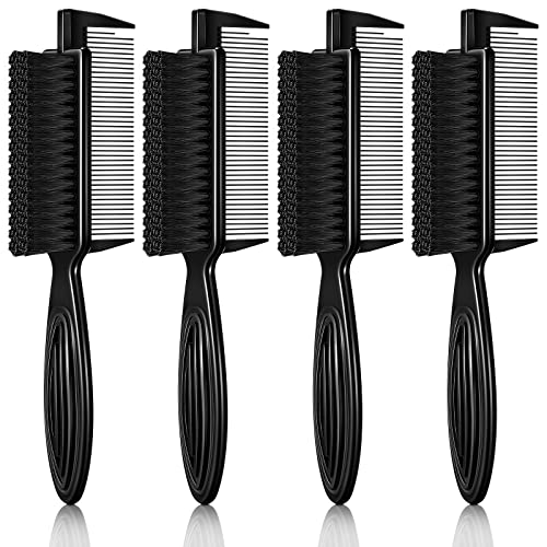 4 Pieces Barber Fade Brush 2-In-1 Fading Brush Nylon Clipper Brush Barber Brush with Comb Barber Blade Brush Neck Beard Brush Hair Clipper Brush Styling Brush Tool for Men (Black)